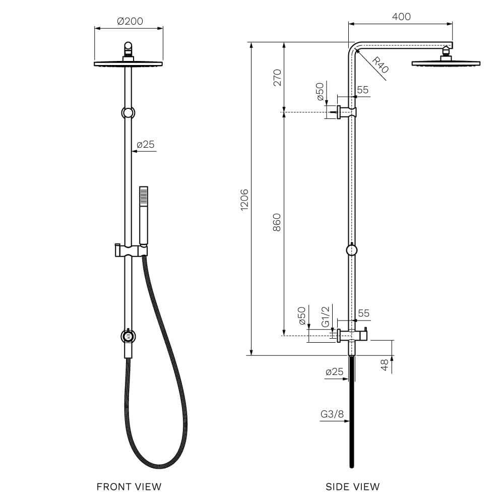 Envy II Shower Column with Sliding Rail & Turn Diverter - Matt Bronze - Showers
