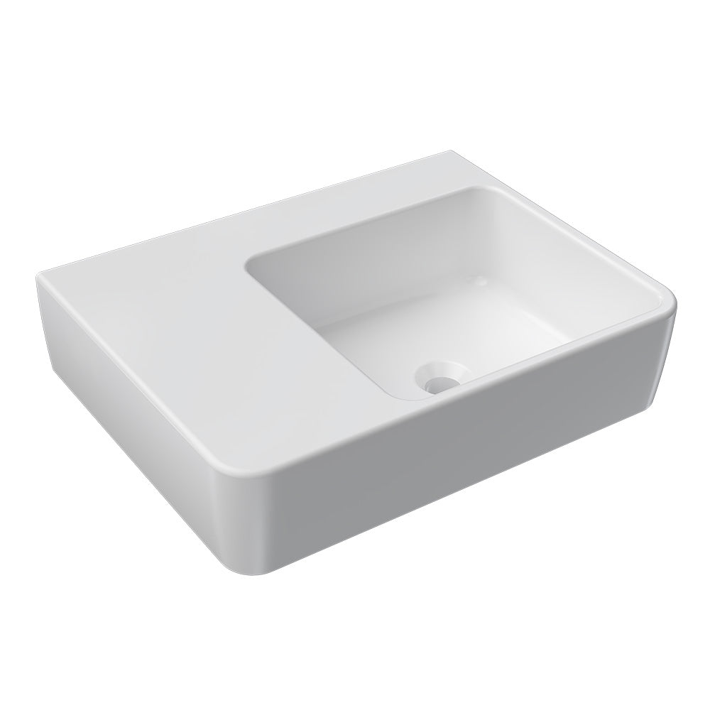 Quasar 600mm Wall Mounted Basin with Left Shelf (Right Bowl) PARISI