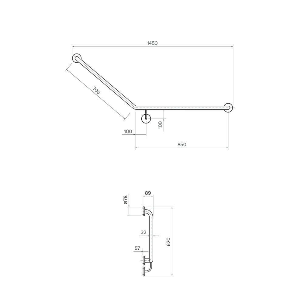 Envy Grab Rail 40° Right Hand 850x700mm PARISI Bathroom Accessories