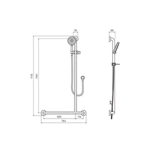 Envy Sliding Grab Rail 90° Right Hand with Hand Shower - Showers