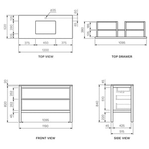 Arrivo Venti 1200 Floor Cabinet Noce Oak with Engineered Stone Undermount Basin Top - Vanity Cabinets