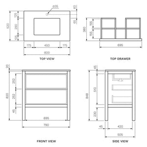 Arrivo Venti 800 Floor Cabinet Cashmere Oak with Engineered Stone Undermount Basin Top - Vanity Cabinets