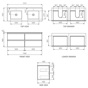 Evo 1200 Wall Cabinet with Double Ceramic Top