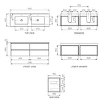 Evo 1400 Wall Cabinet with Double Bowl Ceramic Top