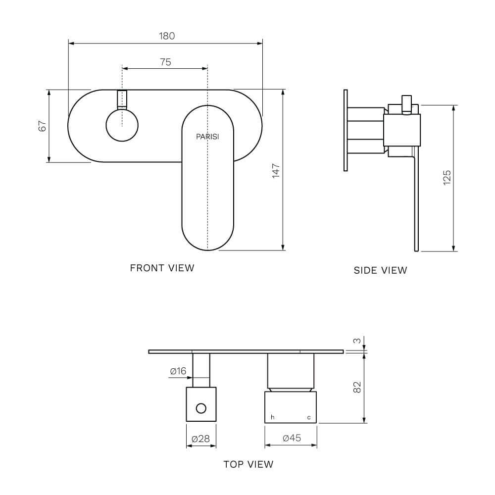 Ellisse II Wall Mixer with 3-Way Diverter - Bathroom Tapware