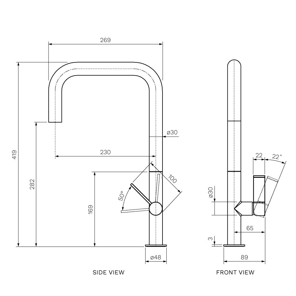 Ergo 30 Kitchen Mixer with Square Spout