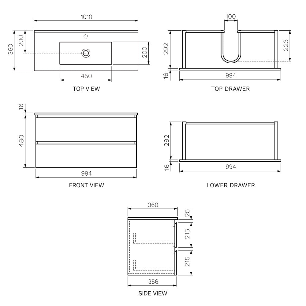 Evo Slim 1000 Wall Cabinet with Ceramic Top