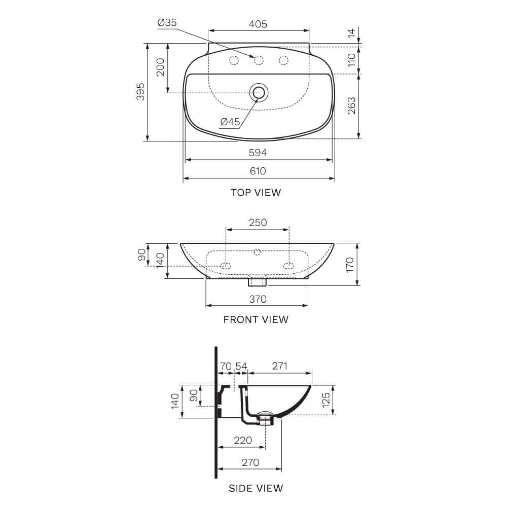 Nudaslim 60 Back to Wall Bench Basin with Tap Landing - Basins