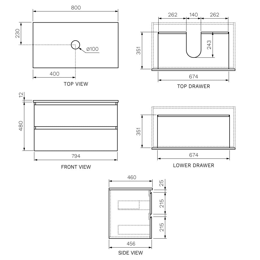 Evo + MyTop 800 Wall Cabinet Sand Plus with Porcelain Top