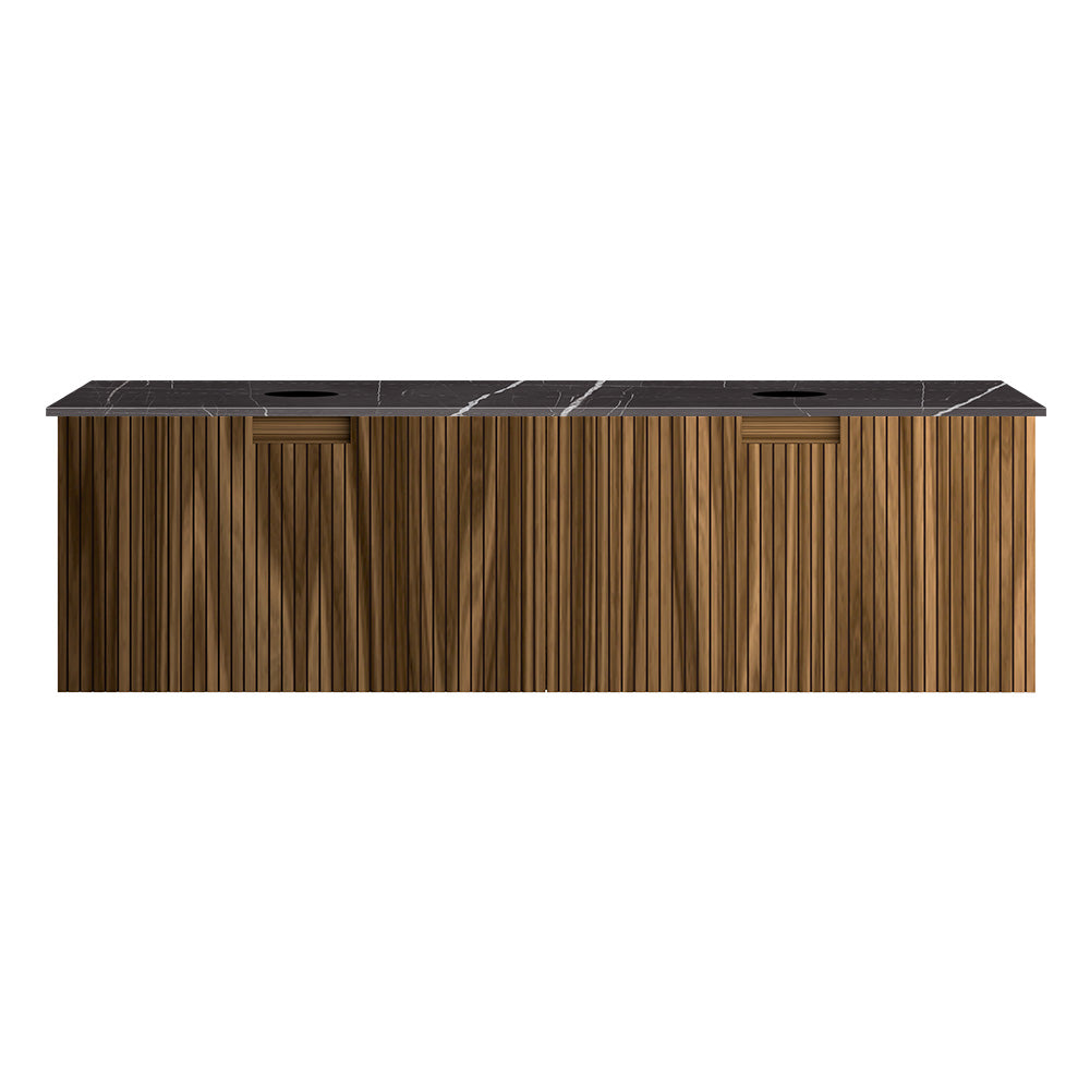 Riga + MyTop 1400 Wall Cabinet Black Walnut with Italian Porcelain Top for Double Bowl