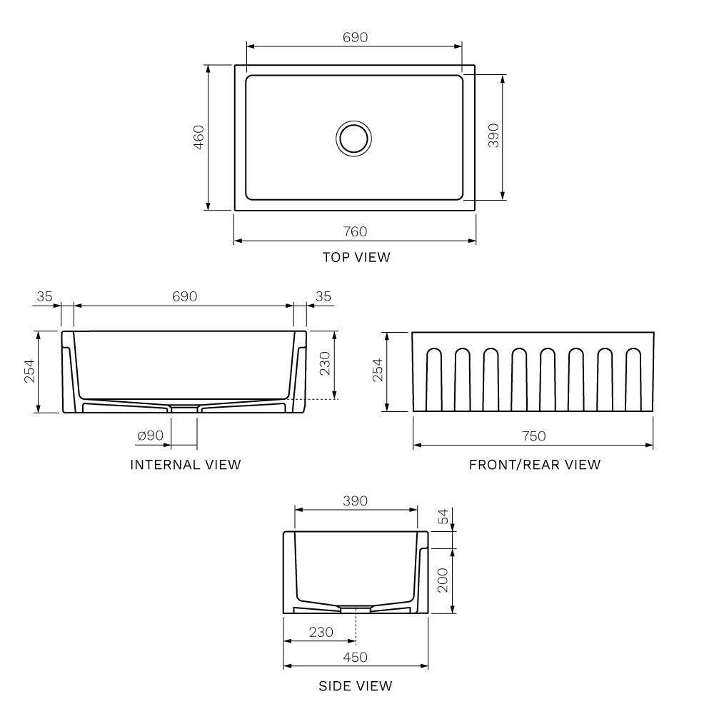 Rigolo Single Bowl Sink Reversible 760mm - Sink