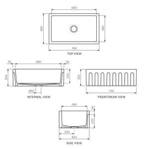 Rigolo Single Bowl Sink Reversible 760mm - Sink