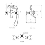 Hermitage Wall Bath Set with Hand Shower (White Ceramic Cross)