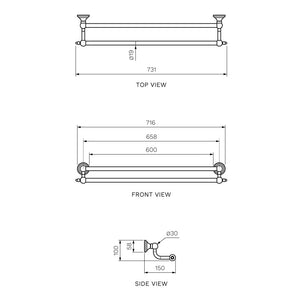 Hermitage Double Towel Rail 600mm