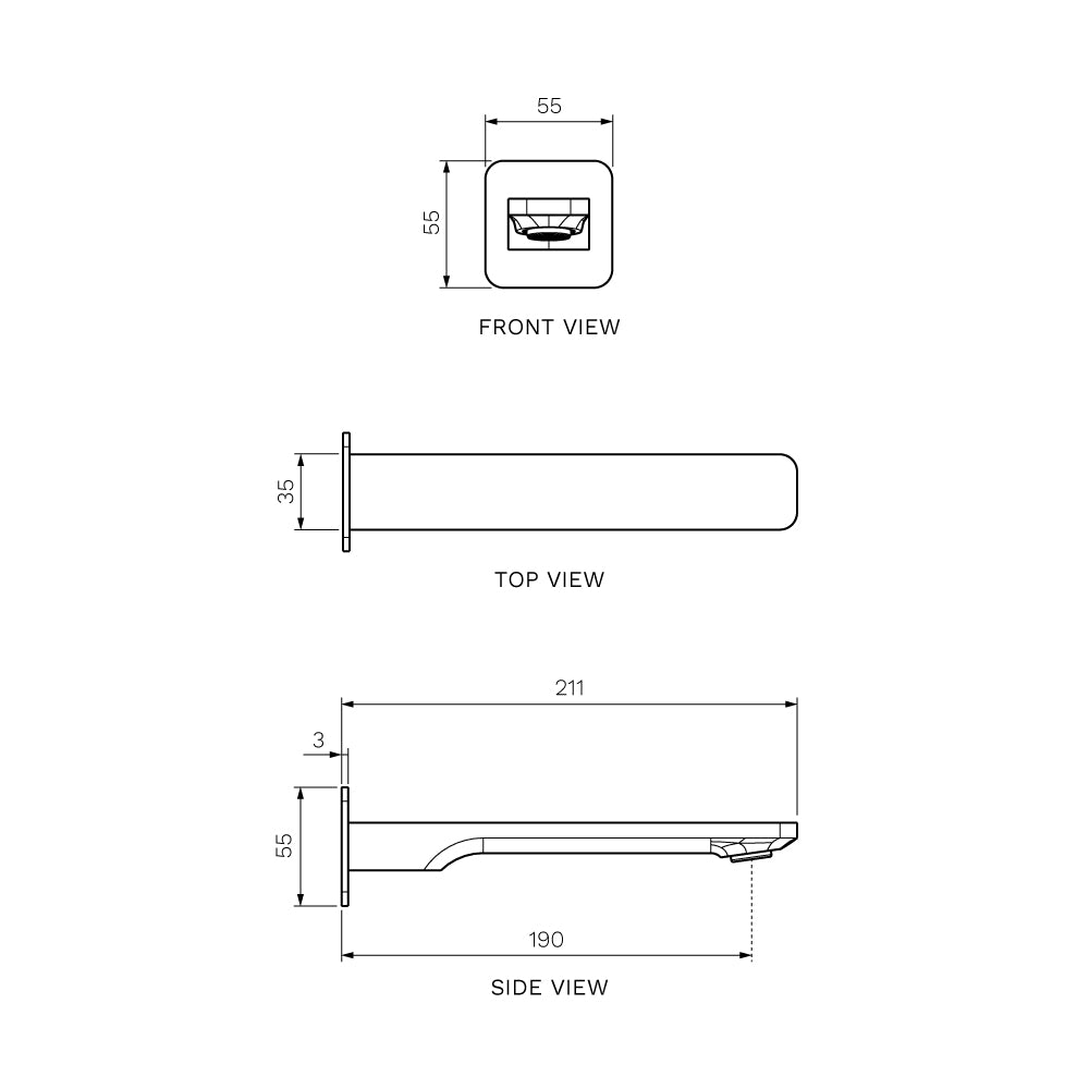 Quad II Wall Bath Spout 190mm