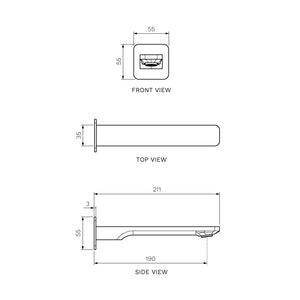 Quad II Wall Bath Spout 190mm