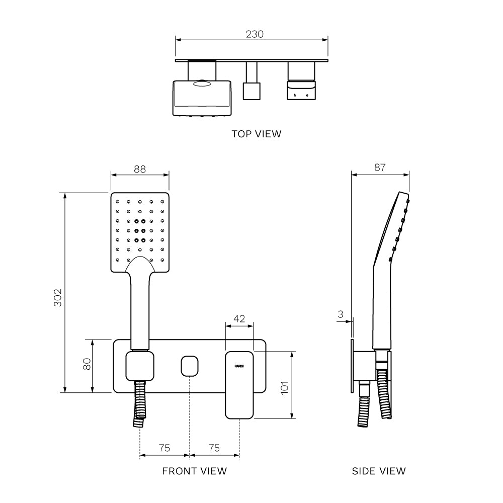 Quad II Wall Mixer with Diverter and ABS Hand Shower