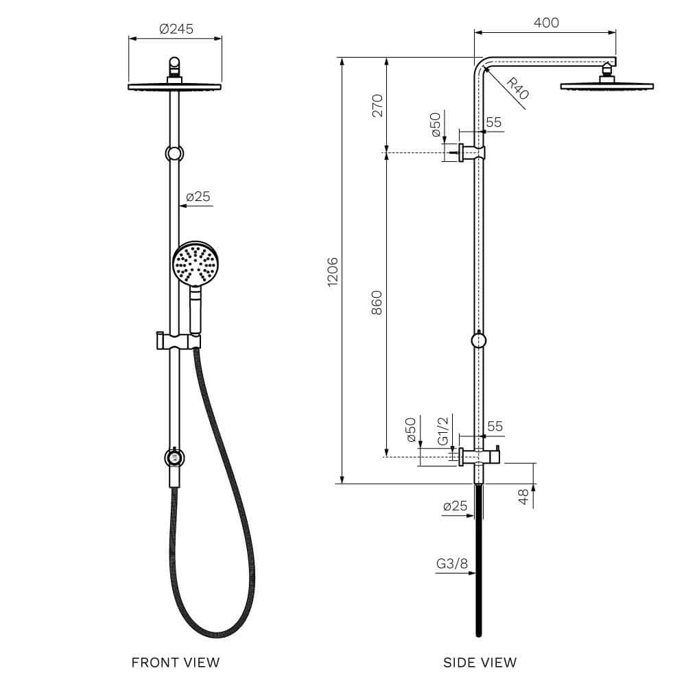 Envy II Shower Column with Sliding Rail & Turn Diverter - Showers