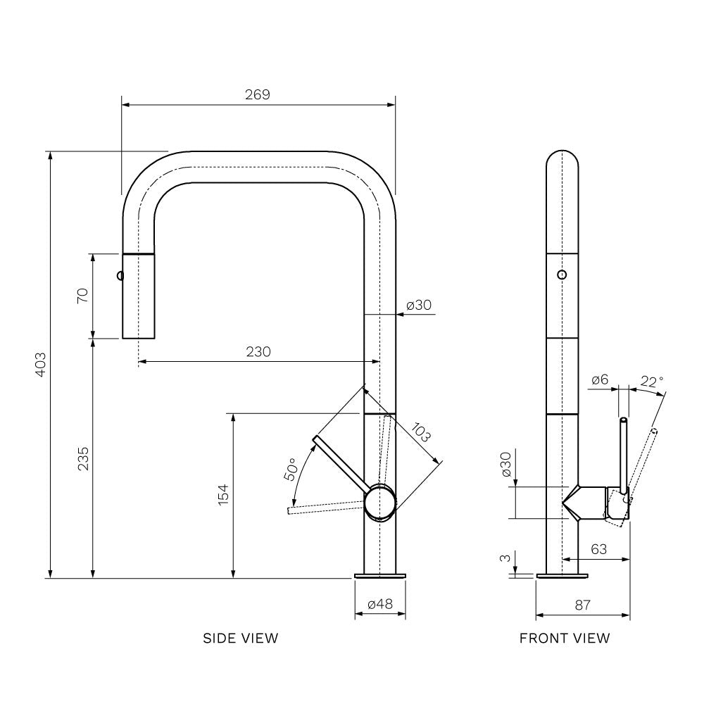 Envy 30 Kitchen Mixer with Square Spout and Pull-out Spray