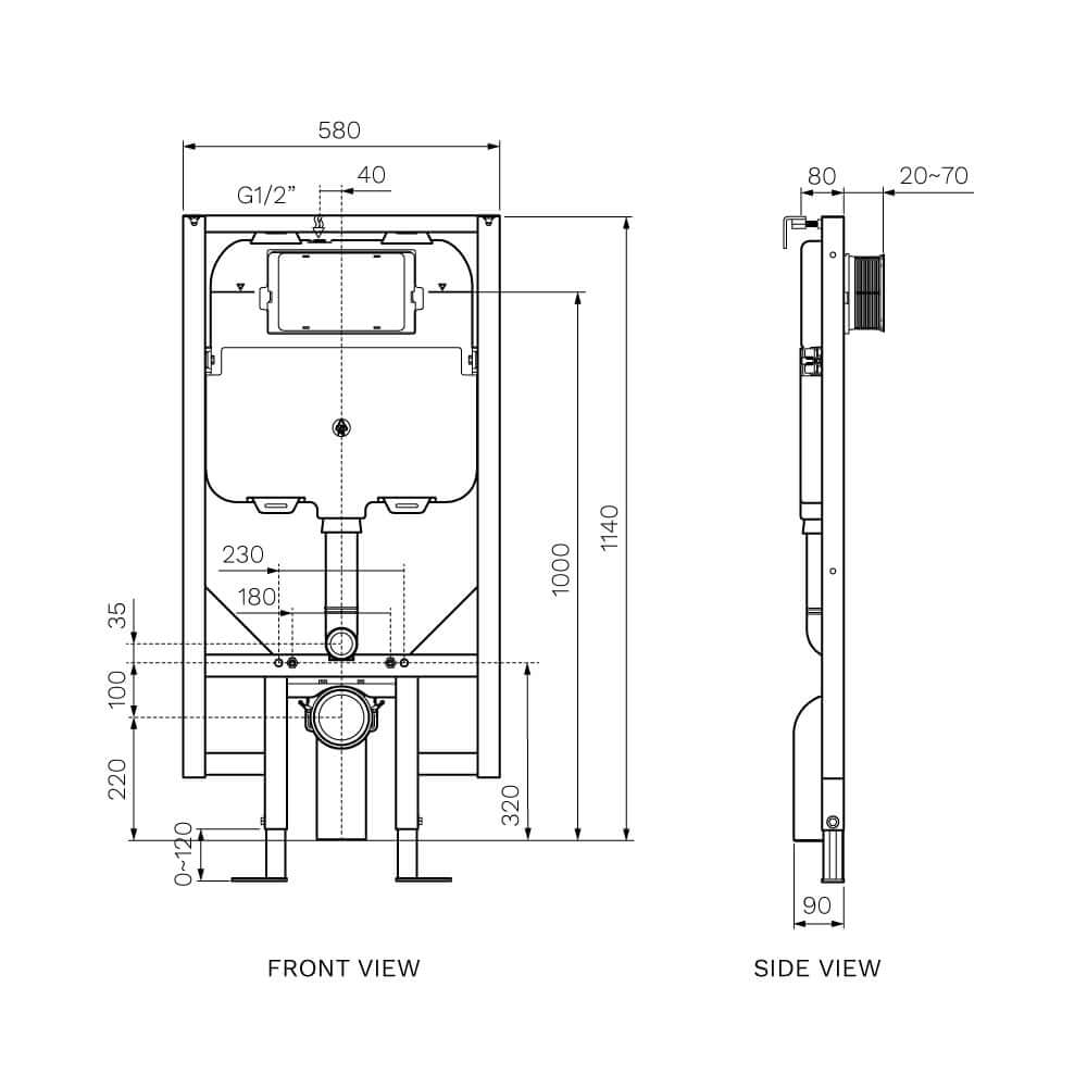 Front Flush Concealed Cistern with Metal Frame - Toilets