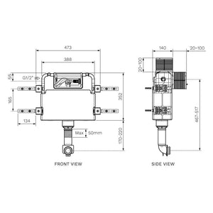 Front/Top Flush Concealed Cistern with Adjustable Flush Pipe - Toilets