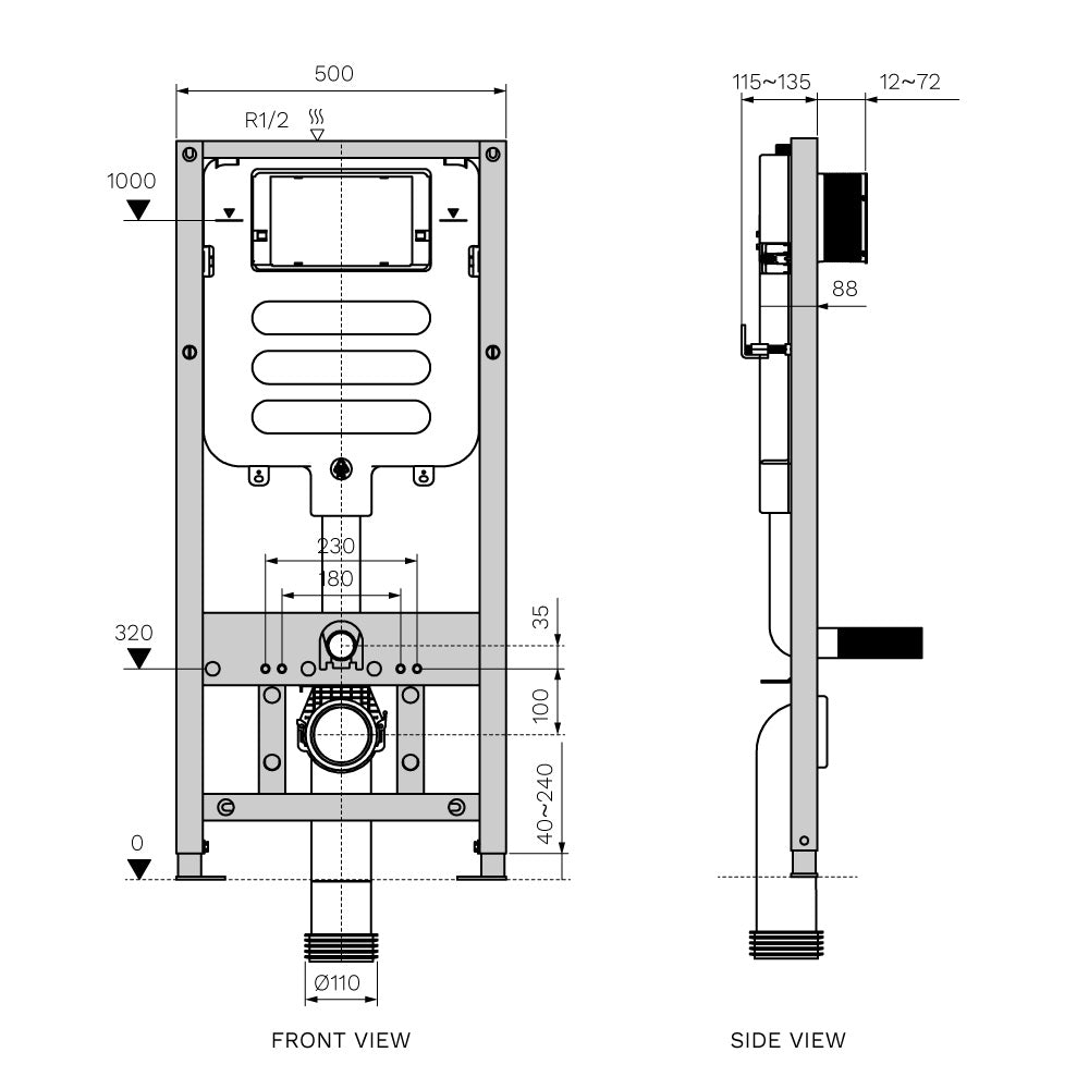 Incasso Front Flush Concealed Cistern with Metal Frame