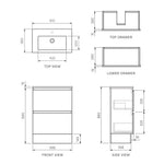 Pure Bianco Slim 600 Floor Cabinet 2 Drawer with Ceramic Top