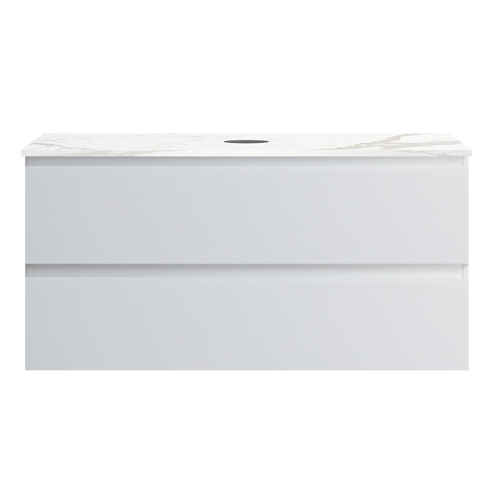Pure Bianco 1000 Wall Cabinet with Jazz Bianco Marble Top Straight Edge
