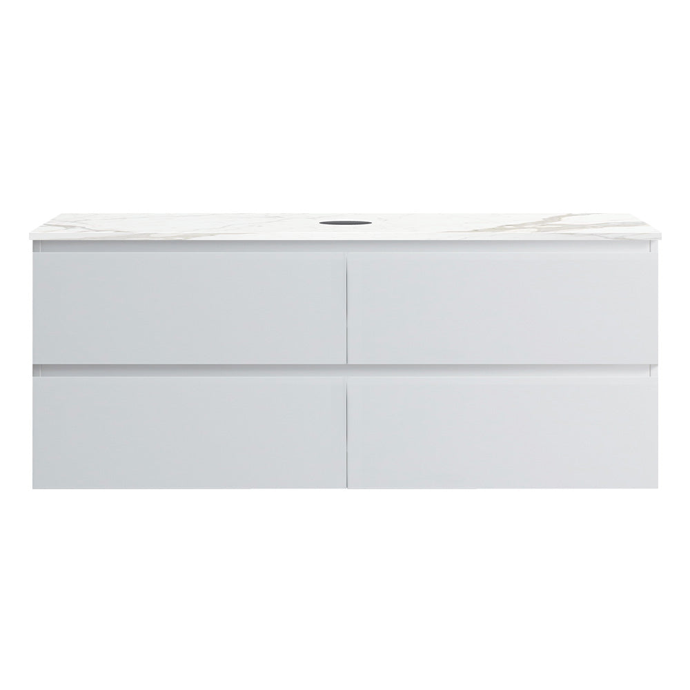 Pure Bianco 1200 Wall Cabinet with Single Jazz Bianco Marble Top Straight Edge