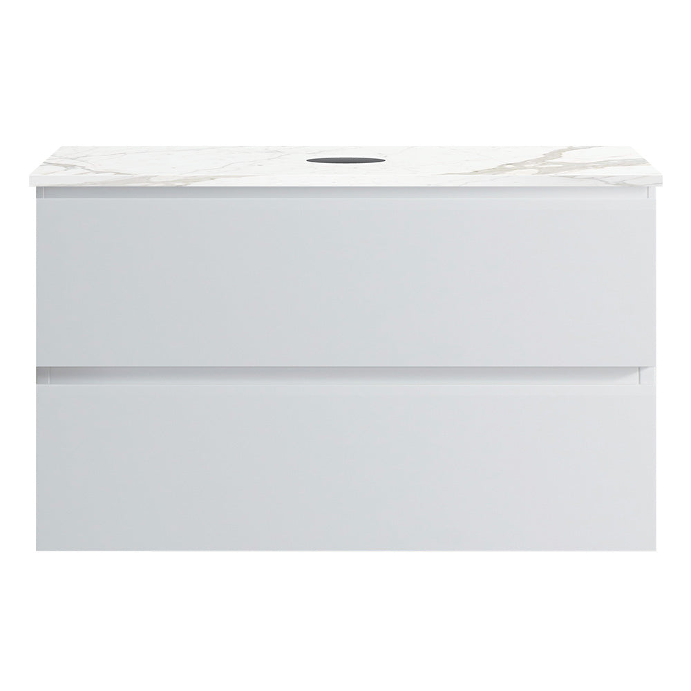 Pure Bianco 800 Wall Cabinet with Jazz Bianco Marble Top Straight Edge