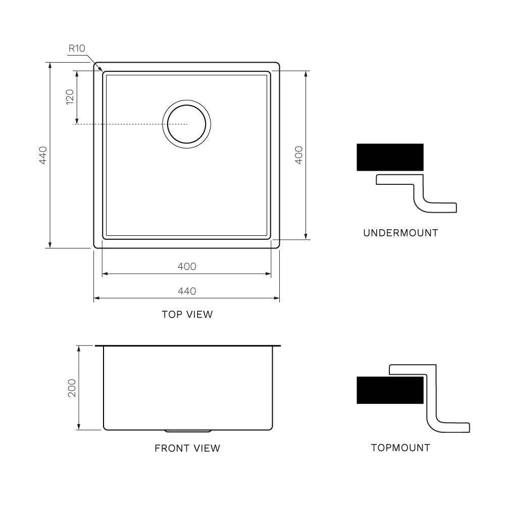 Quadro Single Bowl Sink 440mm - Sink