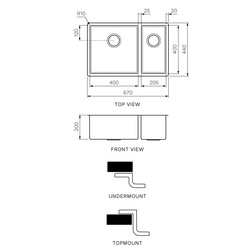 Quadro One and One Half Bowl Sink 670mm (Left Hand) - Sink