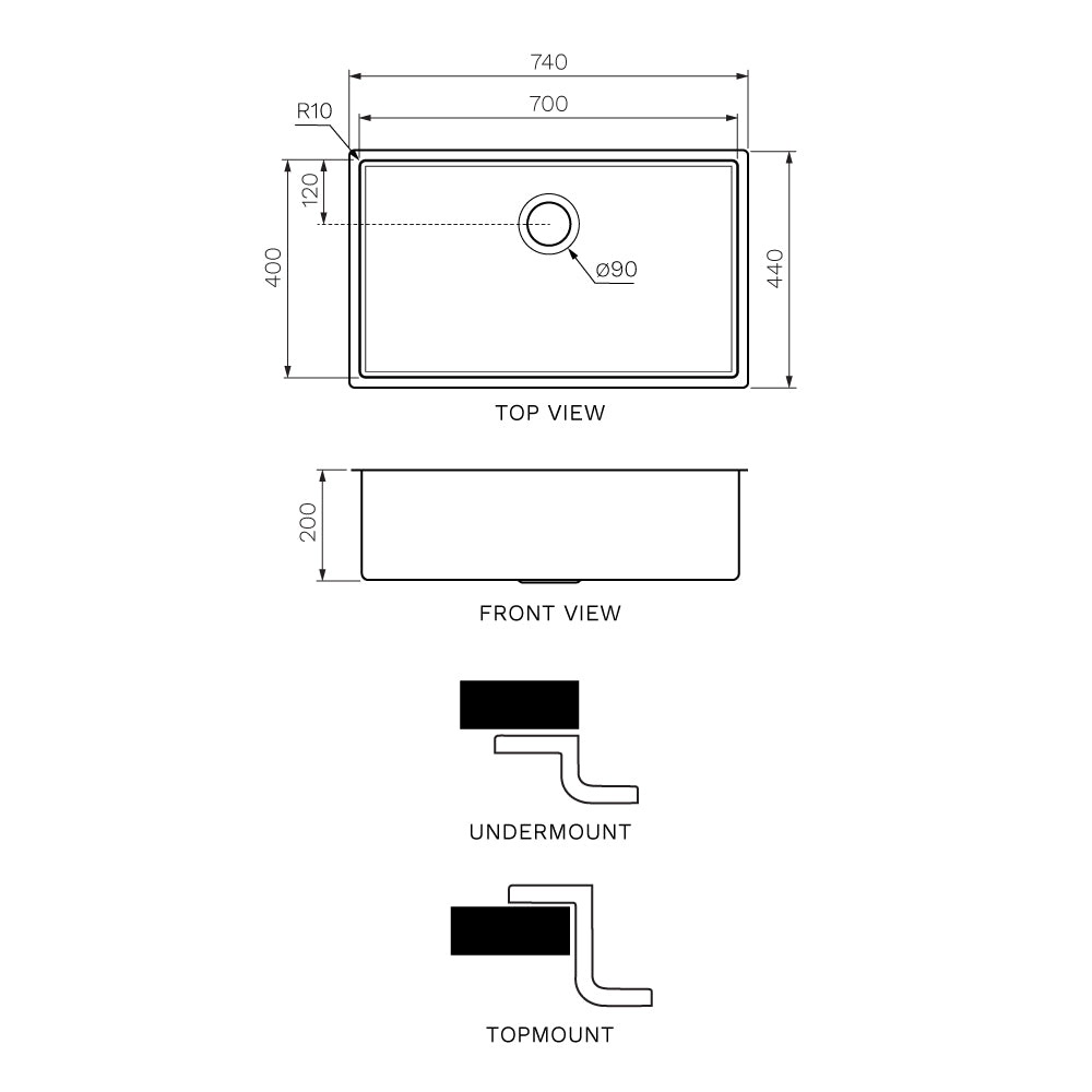 Quadro Extra Large Single Bowl 740mm - Sink