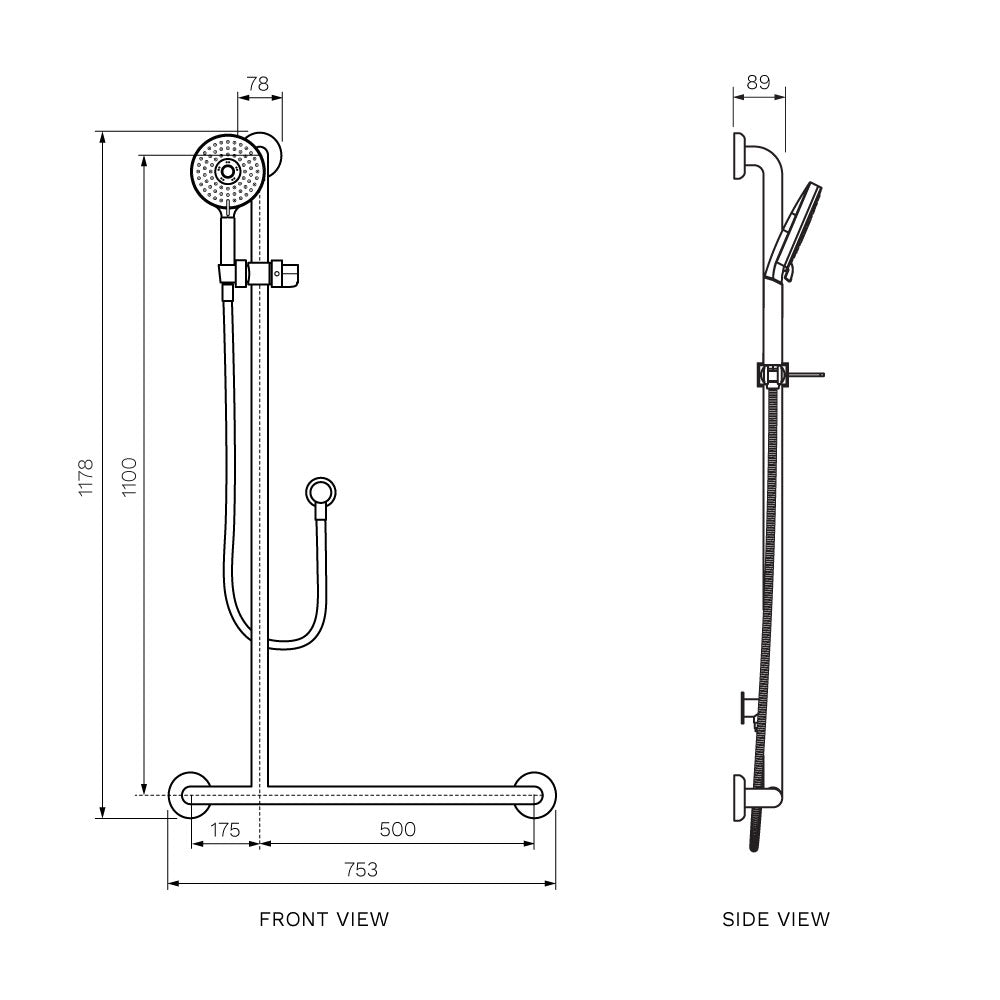 Envy Sliding Grab Rail Ambidextrous with Hand Shower