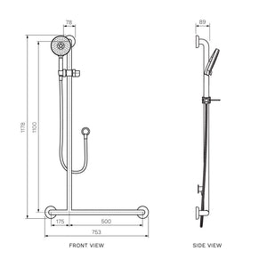 Envy Sliding Grab Rail Ambidextrous with Hand Shower