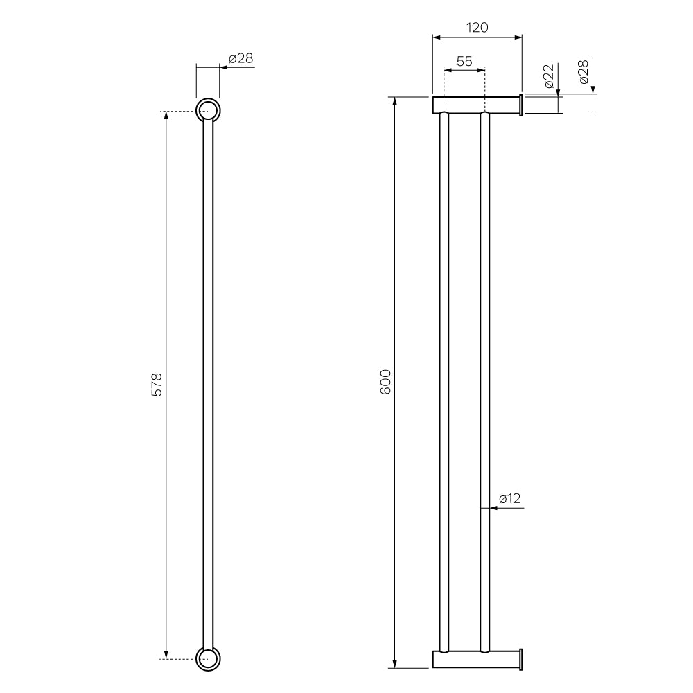 Envy Double Towel Rail 600mm