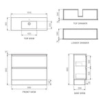 Pure Bianco Slim 1000 Floor Cabinet 2 Drawer with Ceramic Top