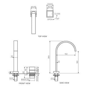 Quadro Hob Mixer with Curved Swivel Spout