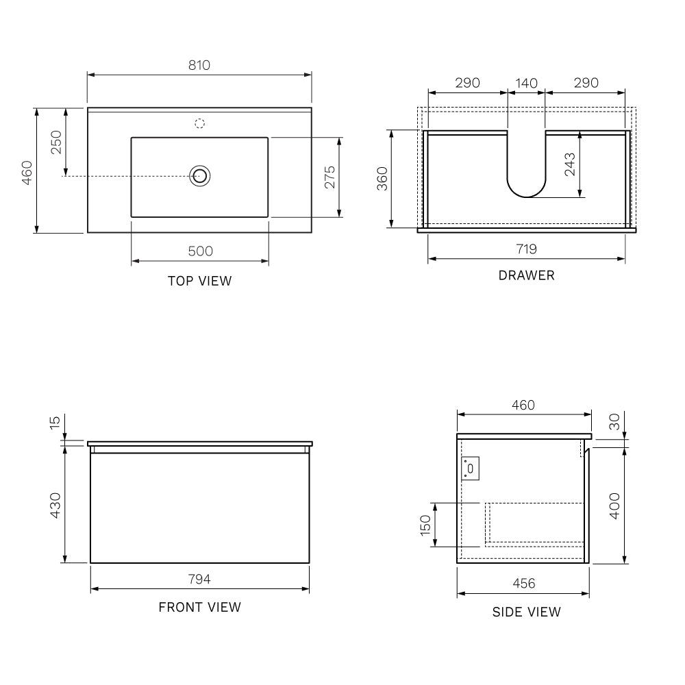 Rocki 800 Wall Vanity - Vanity Cabinets