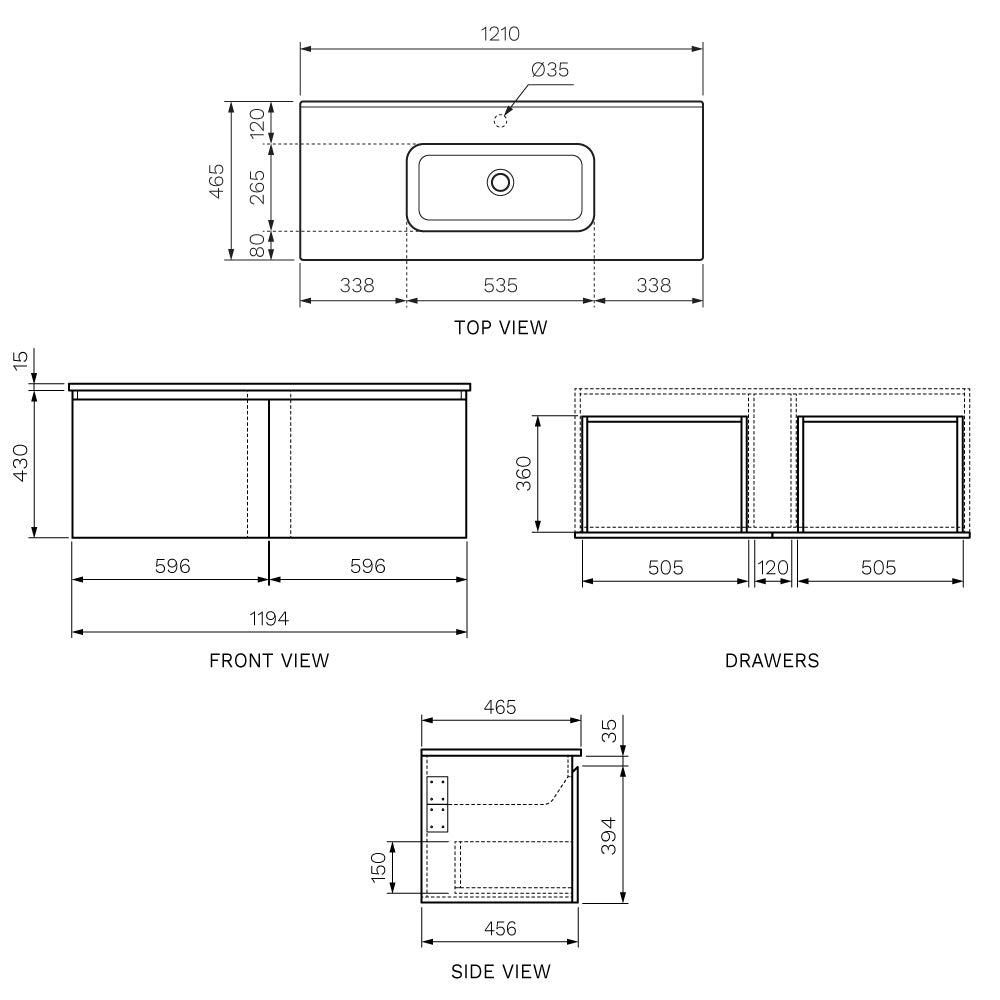 Rocki II 1200 Wall Vanity Single Bowl - Vanity Cabinets