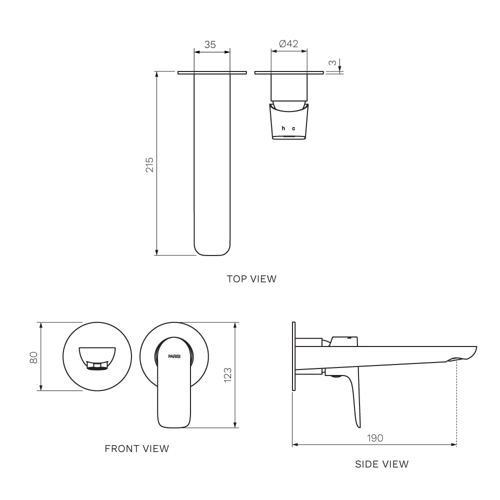 Slim II Wall Mixer with 190mm Spout (Individual Flanges)