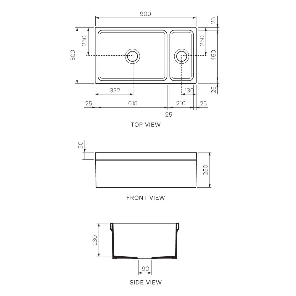 Veneto Double Bowl Sink 900mm - Sink