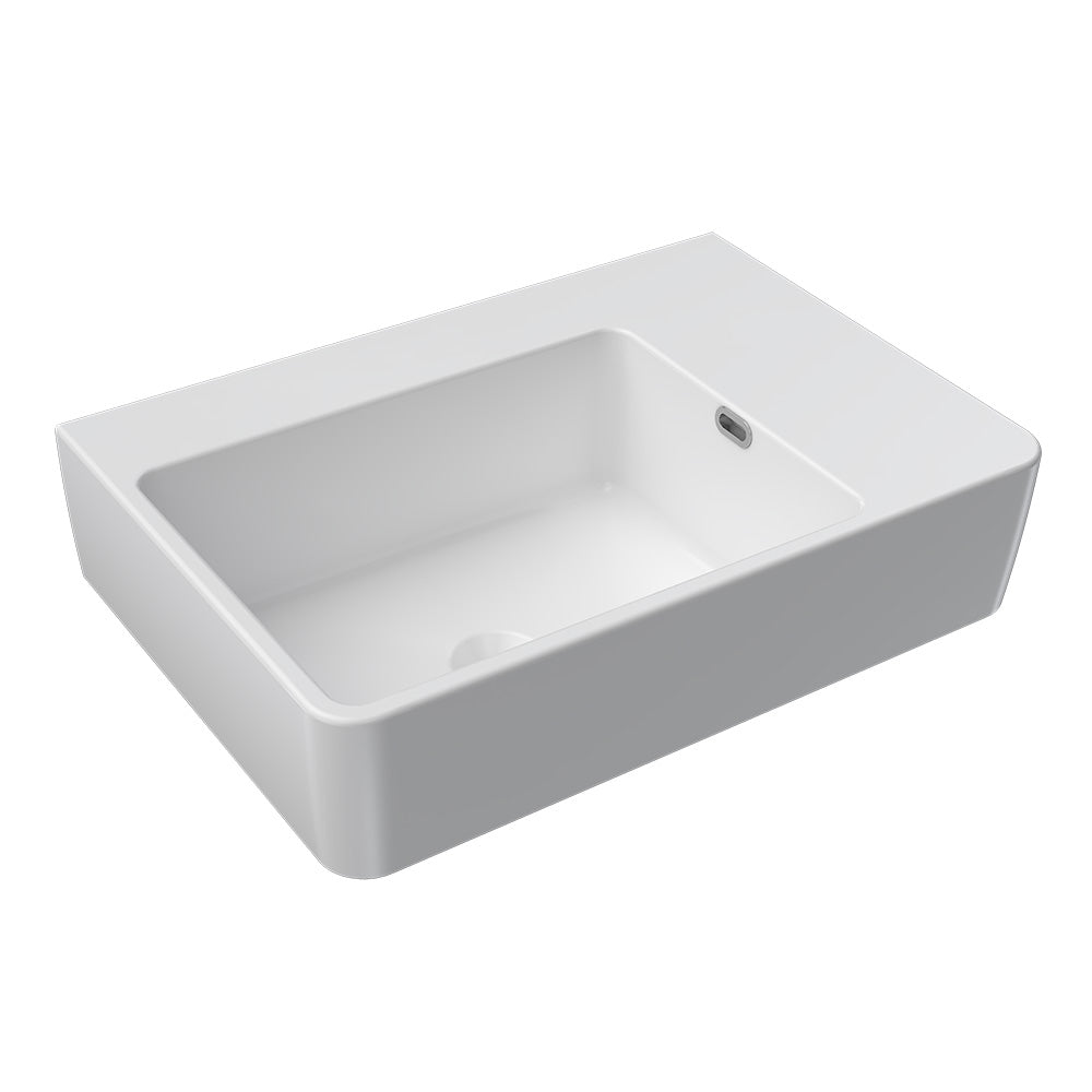 Quasar 650mm Wall Mounted Basin with Right Hand Shelf (Left Bowl) - Basins