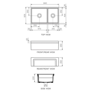 Cornice Double Bowl Sink 840mm - Sink