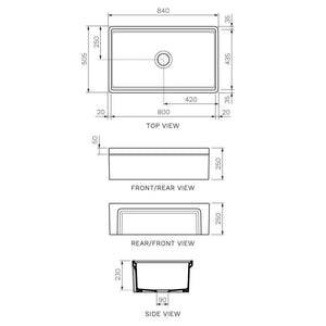 Cornice Single Bowl Sink 840mm - Sink