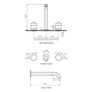 Stereo Wall Set with 190mm Spout - Bathroom Tapware