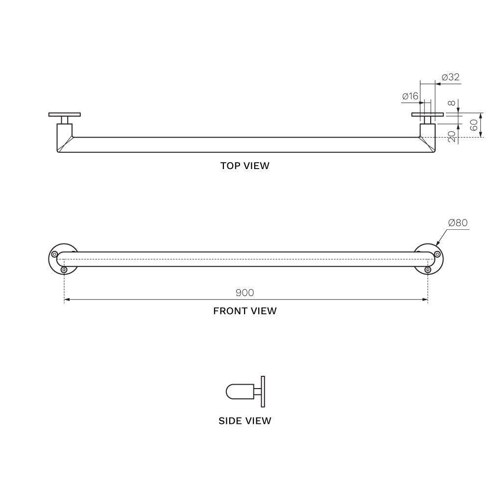 Stella Sliding Grab Rail Straight 900mm