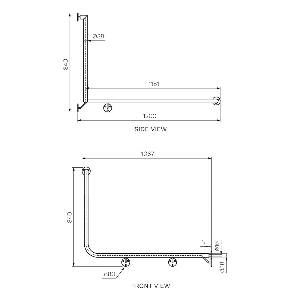 Stella Grab Rail 90 Degree Wraparound - Right Hand - Parisi Bathroom 