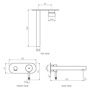 Tondo II Wall Mixer with 220mm Straight Spout on Elliptical Plate - Bathroom Tapware