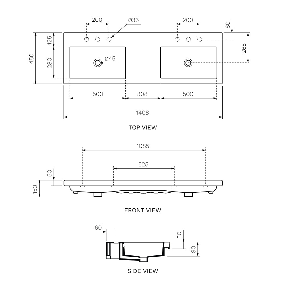 Laser 140 Back to Wall Inset Basin